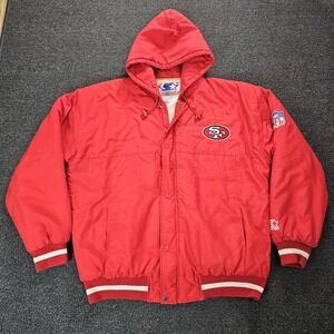 Starter San Francisco 49ers Jacket Mens Large Red Vintage 90s NFL Puffer Hooded